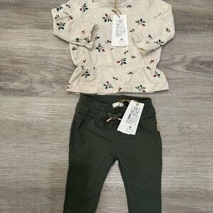 Noppies Cream Floral Top and Green Leggings Set